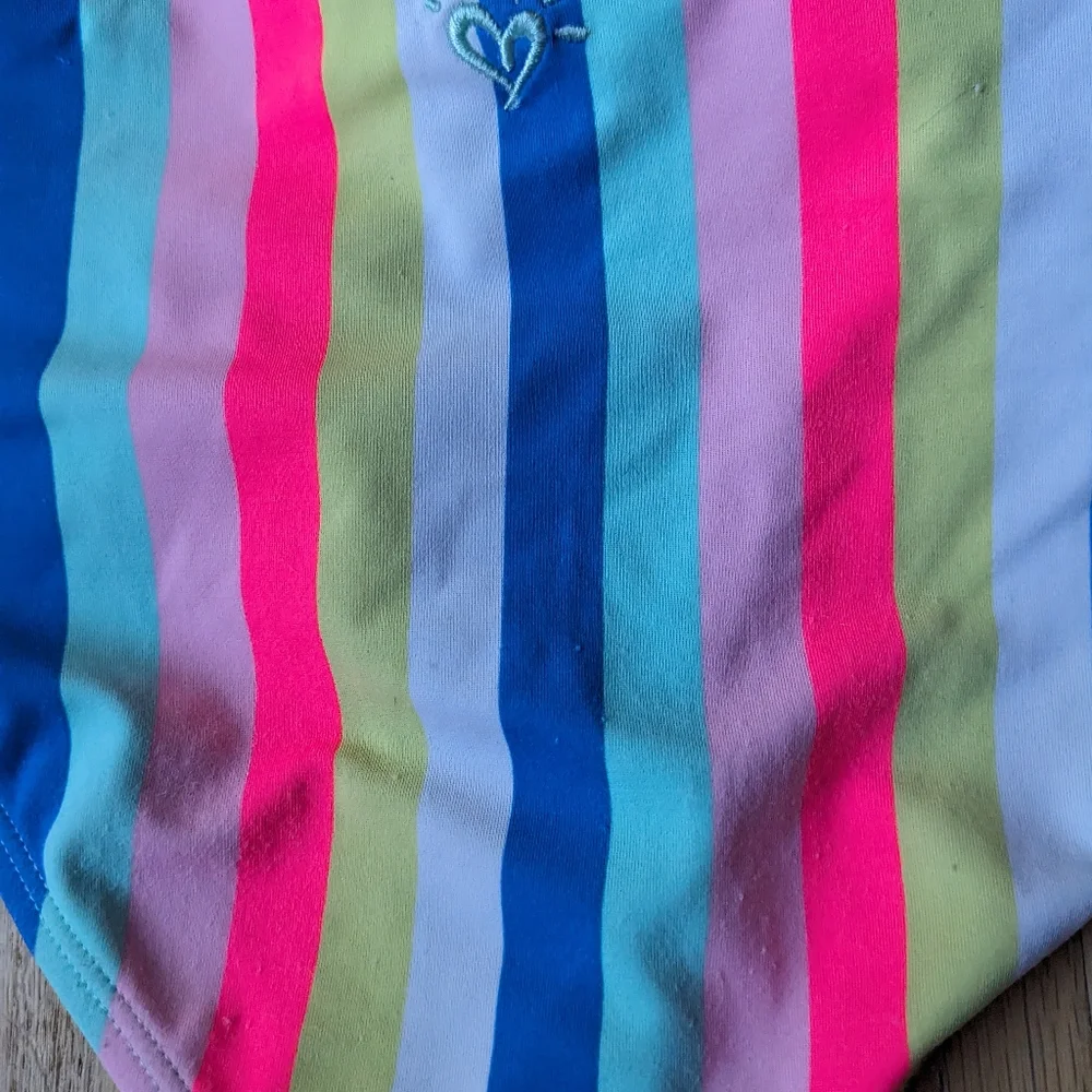 Justice rainbow striped high waisted Bikini size 8